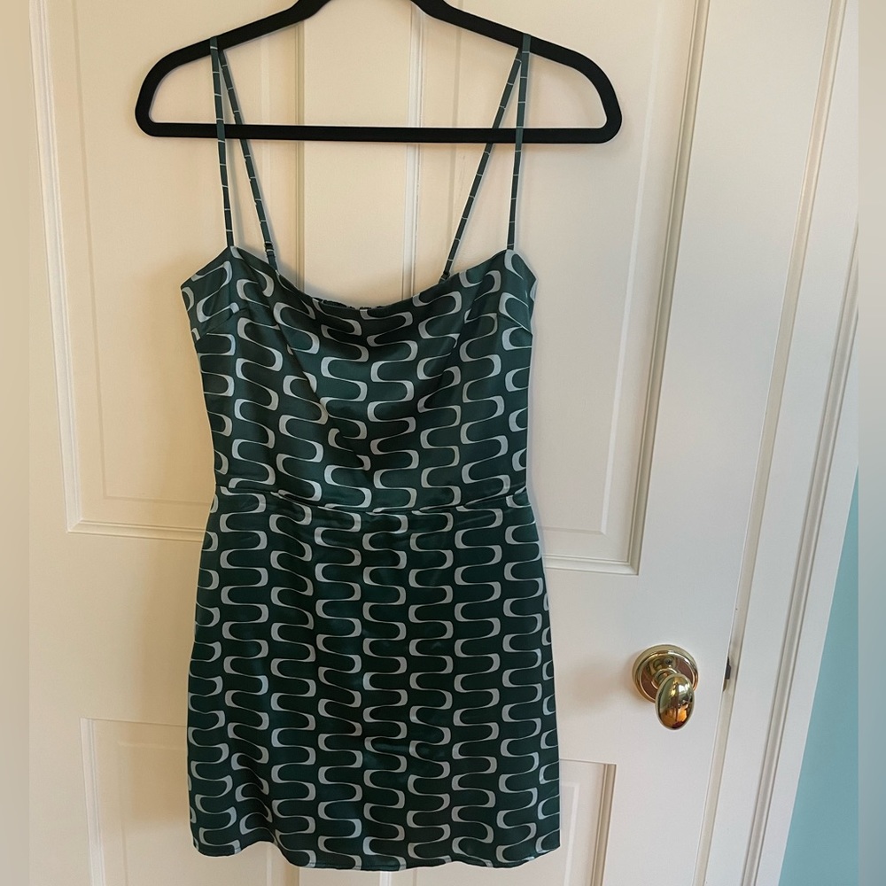 Reformation green and silver wavy mini dress